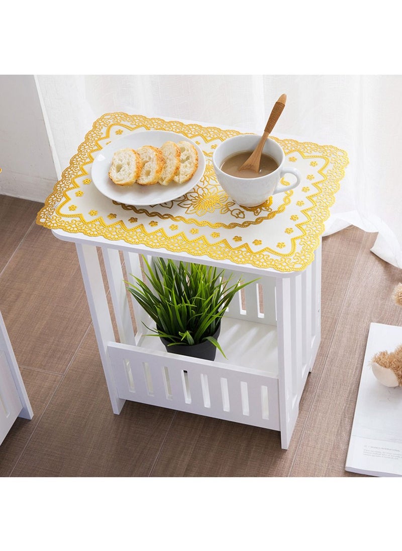 LINGWEI - LINGWEI End Table Sofa Side Table For Clock Bedside Desk Nightstand 2 Tier Storage Basket Book Shelf Sink Organizer Multipurpose Simple Wooden Small Study Table With Bookshelf Coffee Table - Image 1