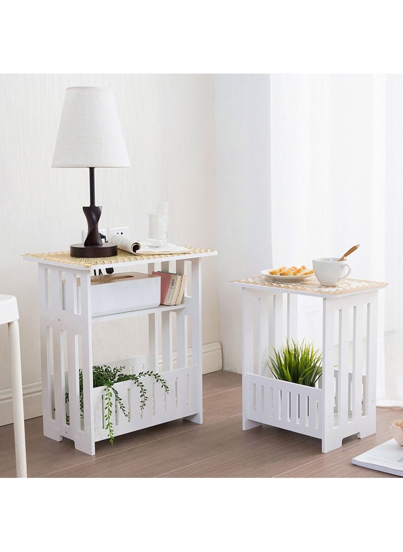 LINGWEI - LINGWEI End Table Sofa Side Table For Clock Bedside Desk Nightstand 2 Tier Storage Basket Book Shelf Sink Organizer Multipurpose Simple Wooden Small Study Table With Bookshelf Coffee Table - Image 1