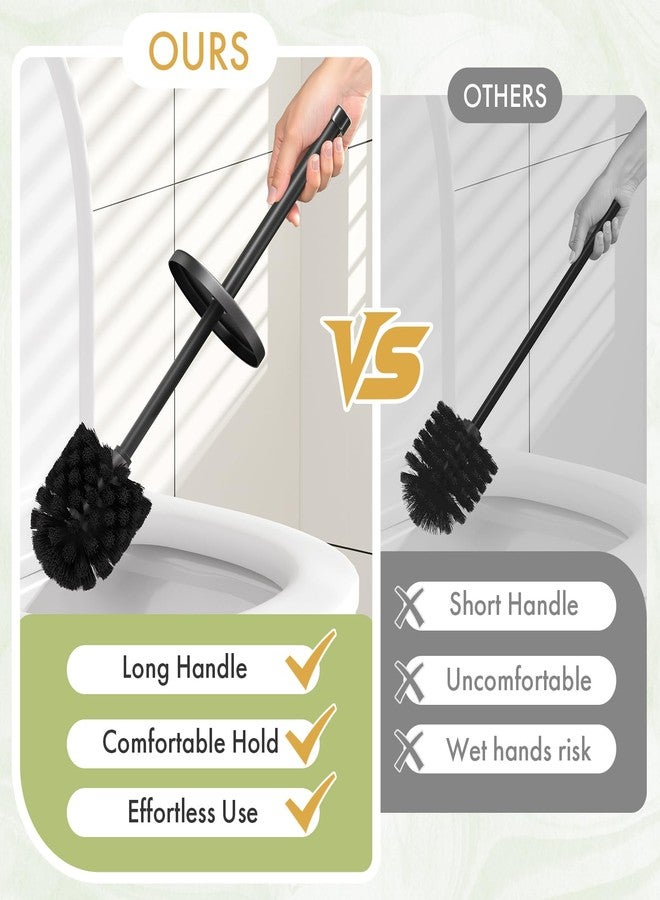 Bathway Toilet Bowl Brush and Holder Set 2 Pack with 4 Extra Brush Heads | Extra Long Handle with Splash Guard Cover, Tool-Free Installation, Bathroom Space-Saving, Cleaner Sets for Apartments, RV (Black) - Image 5