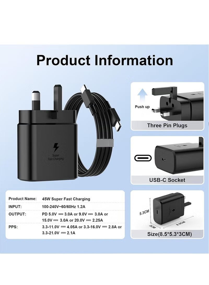 X-level 45W Super Fast Charger for Samsung Galaxy S25 Ultra/+/Plus, S24 U ltra, S23 Ul tra, A56, A36, Honor Magic 7 Pro, 7 Lite, 6 Lite, X6b, 200, Google Pixel USB C Plug 5A Charging Cable, PPS PD 3.0 Charge Travel Adapter With USB Type-C To USB Type-C Cable Black - Image 4