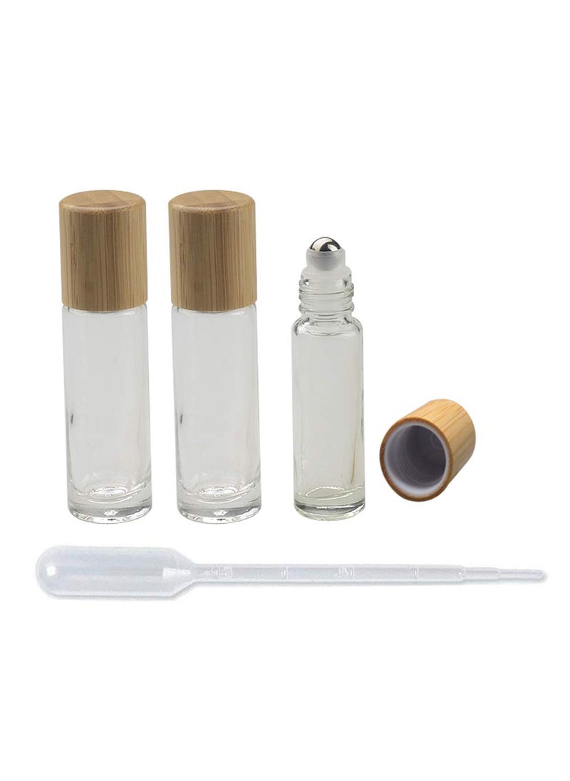 lasenersm 3 Pieces Roll On Bottles 10ml Clear Glass Roller Bottles with Bamboo Lid Empty Refillable Essential Oil Roller Bottles with Stainless Steel Roller Ball and 1 Piece 3ml Dropper 