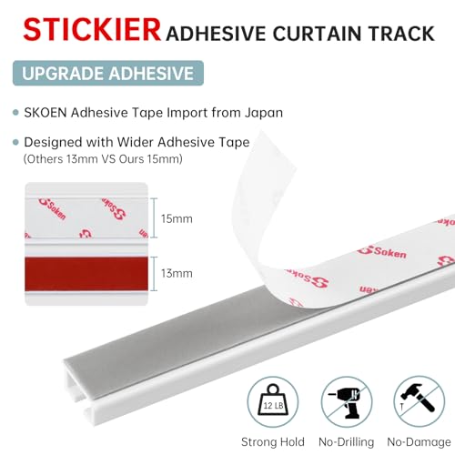TYRON TYRON TYRON Adhesive Curtain Track Ceiling or Wall Mount(224"/ 18.7 FT), Ceiling Track Room Divider, Self Adhesive Curtains Rod No Drill, Screws or Tools, Curtain Hangers No Damage - Image 2