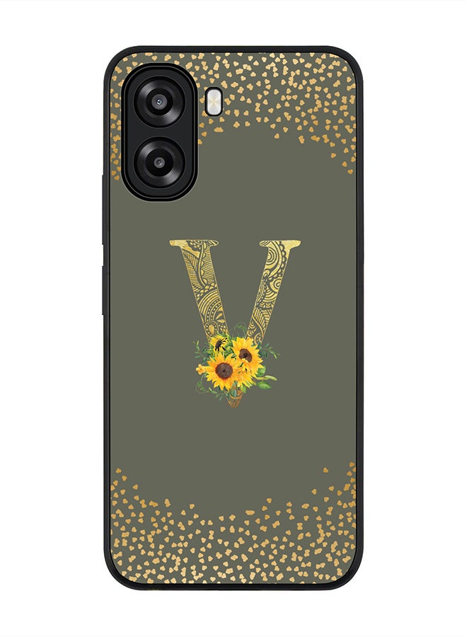 Stylizedd For Oppo A6x 5G / A6x 4G Case,Slim fit Camera Protection, Shockproof Thin Phone cover  - Custom Floral Monogram - V  (Olive Green ) - Image 1