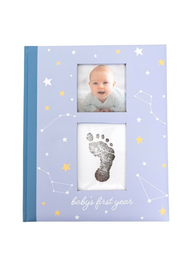 ليتل بلوسومز كتاب ذكريات الأطفال من Little Blossoms Constellation، أول 5 سنوات من عمر الطفل، مجلة الحمل، تذكار محايد للمولود الجديد، مع وسادة حبر لبصمة يد أو قدم الطفل، باللون الأزرق  - Image 1