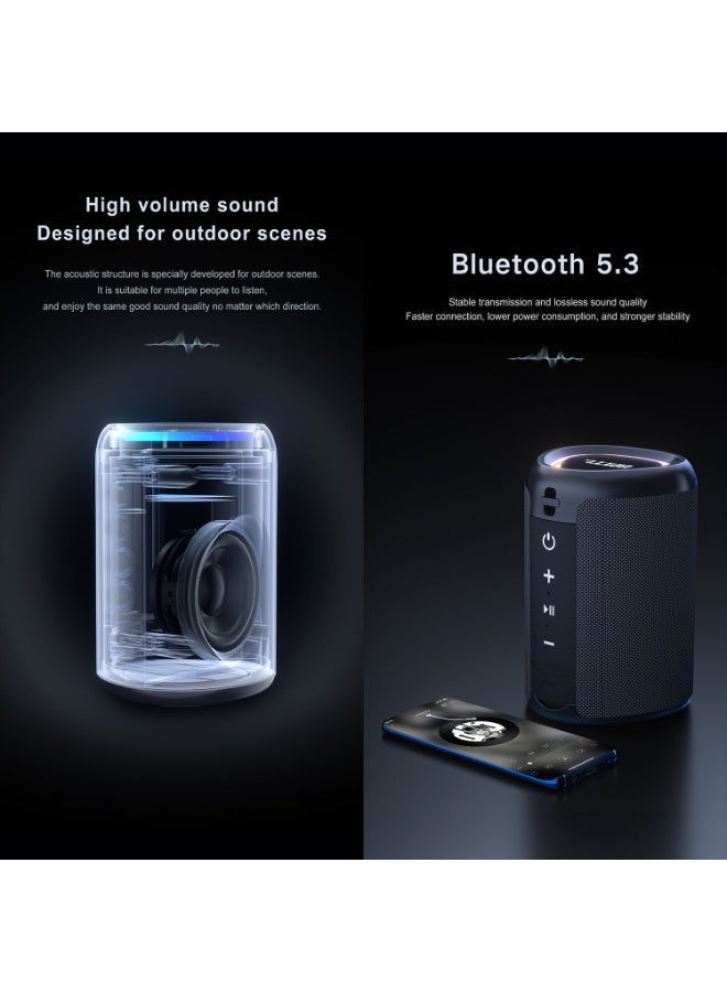 BMTL Ultra-Portable Bluetooth Speaker with Coloful Lights, Powerful Bass, IPX4 Water and Dust Resistant, 10 Hours Playtime Boost, Mini Outdoor Riding Portable Small Audio Support TF Card AUX, Try & Go Killer,  Black - Image 4