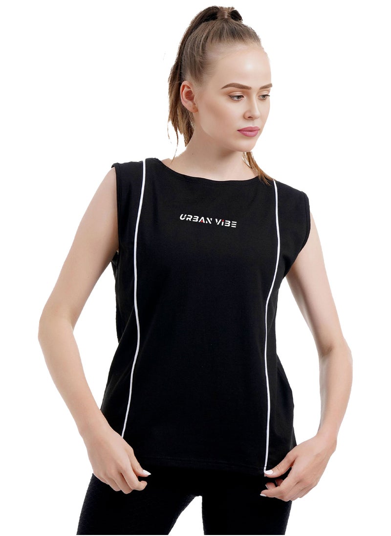 Selecta Now - Ladies Sleeveless Cotton T-Shirt Black Breathable Contrast Piping Tank Top Soft Stretchable Women’s T Shirt Ideal for Hot Climate - Image 1