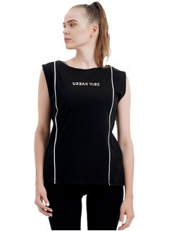 Selecta Now Ladies Sleeveless Cotton T-Shirt Black Breathable Contrast Piping Tank Top Soft Stretchable Women’s T Shirt Ideal for Hot Climate  - Image 2
