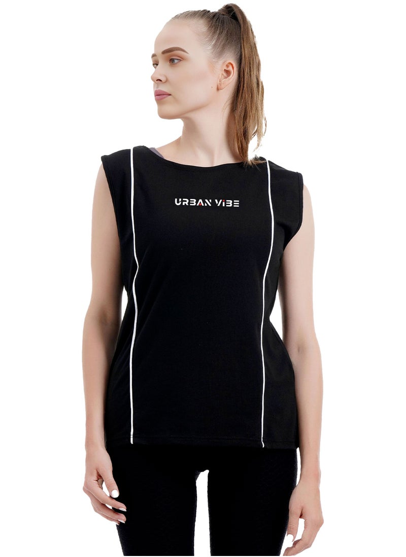 Selecta Now - Ladies Sleeveless Cotton T-Shirt Black Breathable Contrast Piping Tank Top Soft Stretchable Women’s T Shirt Ideal for Hot Climate - Image 1