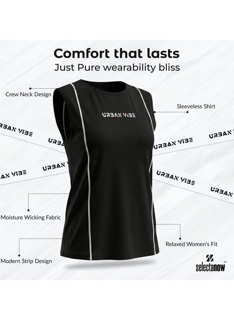 Selecta Now Ladies Sleeveless Cotton T-Shirt Black Breathable Contrast Piping Tank Top Soft Stretchable Women’s T Shirt Ideal for Hot Climate - Image 4