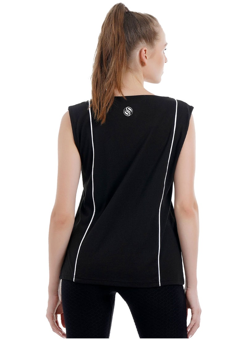 Selecta Now - Ladies Sleeveless Cotton T-Shirt Black Breathable Contrast Piping Tank Top Soft Stretchable Women’s T Shirt Ideal for Hot Climate - Image 1