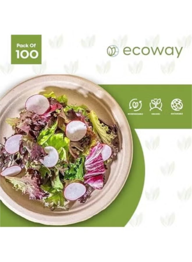 ECOWAY إيكواي [طبق دائري 7 بوصة عبوة من 100] لون طبيعي - أطباق قابلة للتصرف مصنوعة من لب قصب السكر آمنة في الميكروويف والتجميد، قابلة للتحلل البيولوجي، أطباق عشاء قوية للاستخدام اليومي - Image 5