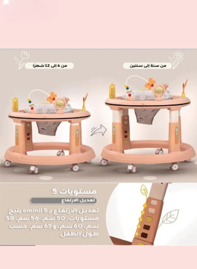 erorex 5-Level Adjustable Baby Walker with Footrest, Anti-Tip Wide Base and Height Adjustment – Soft Washable Seat, 360° Swivel Silent Wheels & Detachable Musical Tray – 3-in-1 for Walking, Playing, and Feeding – Suitable for Babies Aged 6–12 Months - Image 5