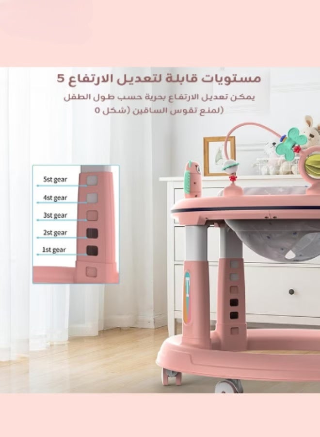 erorex 5-Level Adjustable Baby Walker with Footrest, Anti-Tip Wide Base and Height Adjustment – Soft Washable Seat, 360° Swivel Silent Wheels & Detachable Musical Tray – 3-in-1 for Walking, Playing, and Feeding – Suitable for Babies Aged 6–12 Months - Image 2