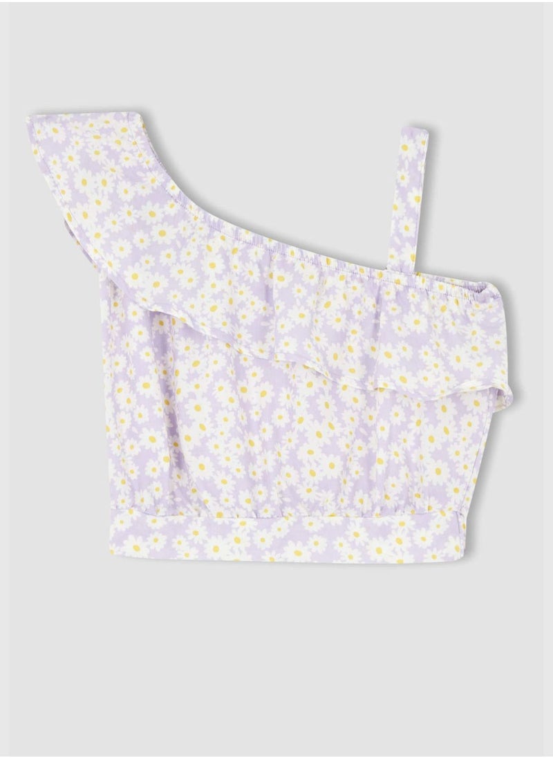 DeFacto - One Shoulder Frill Detail Floral Print Crop Top - Image 1