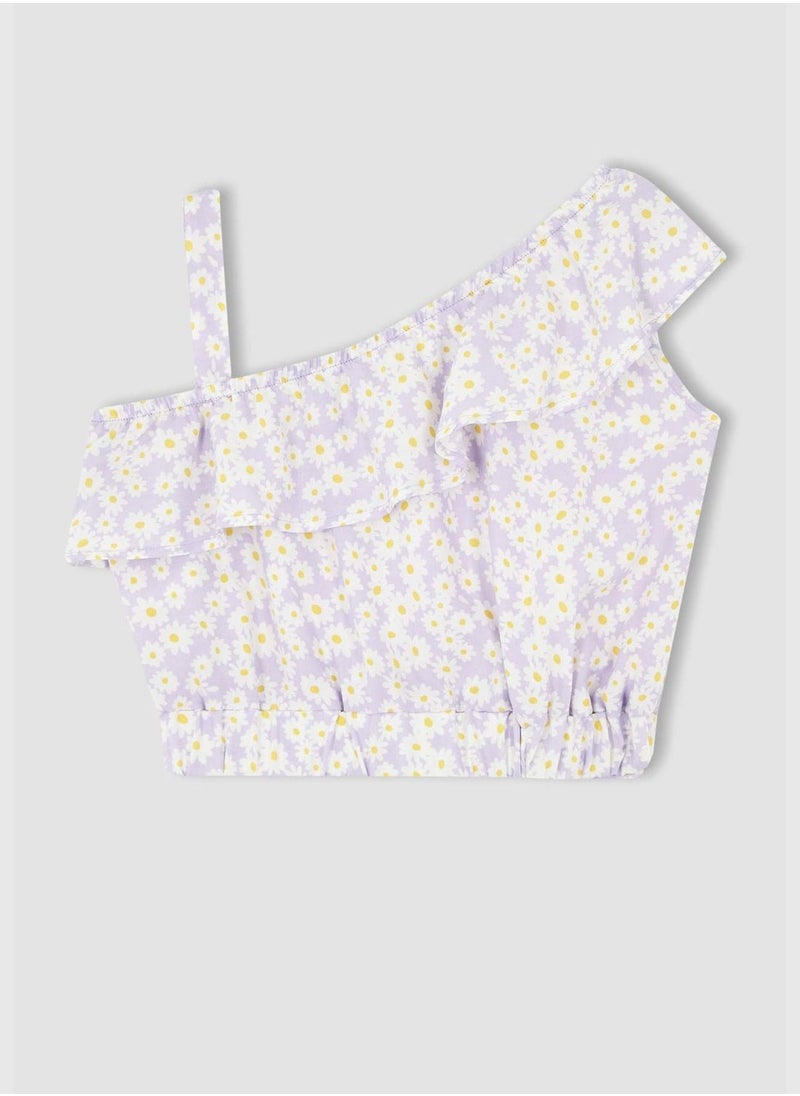 DeFacto - One Shoulder Frill Detail Floral Print Crop Top - Image 1