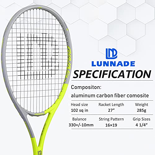 LUNNADE Adults Tennis Racket 27 Inch, Shockproof Carbon Fiber Tennis Racquet Light-Weight, Pre-Strung and Regrip, Suitable for Beginners to Intermediate Players - Image 2