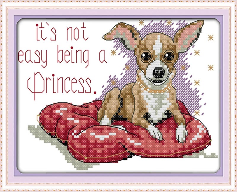 ITSTITCH Stamped Cross Stitch Kits for Beginners Full Range of Cross Stitching Preprinted Pattern for Kids or Adults, DIY Needlepoint Starter Kits (Sitting Dog 10.3x7.9 inch) - Image 1