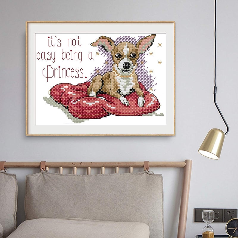 ITSTITCH Stamped Cross Stitch Kits for Beginners Full Range of Cross Stitching Preprinted Pattern for Kids or Adults, DIY Needlepoint Starter Kits (Sitting Dog 10.3x7.9 inch) - Image 2