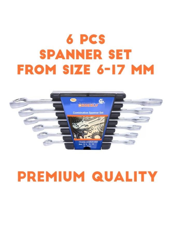 Orderly 6 Pcs Combination Spanner Set 6–17 mm | Premium Quality Chrome Vanadium Steel | Durable Hand Tool Set for Car Repair & Home Use