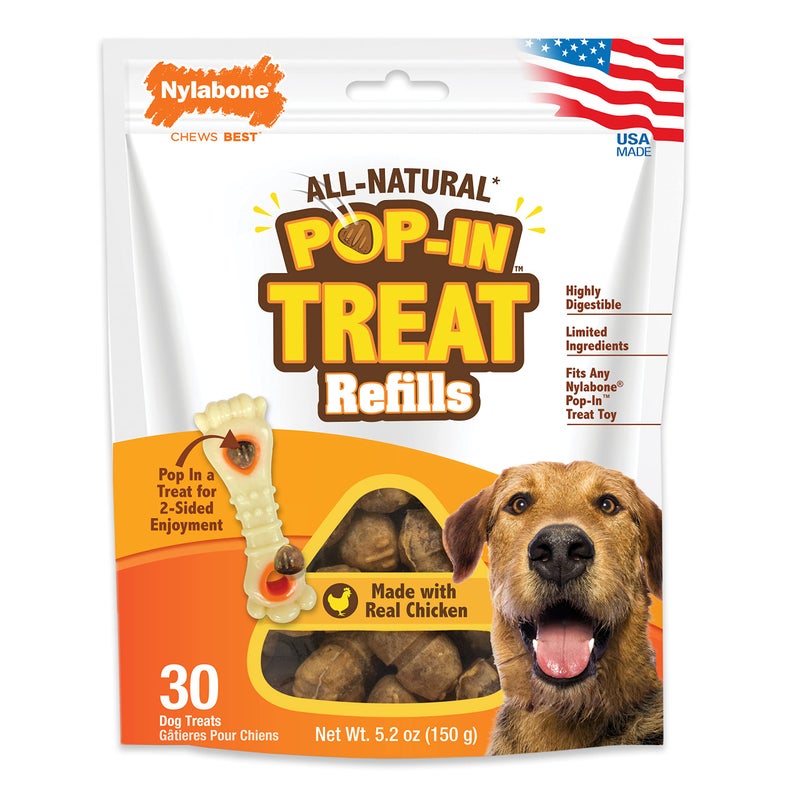 Nylabone Pop-In Treat-Toy Refill Chews, All-Natural Dog Treats for Treat Dispensing Toys, Chicken Flavor, 30 Count - Image 1