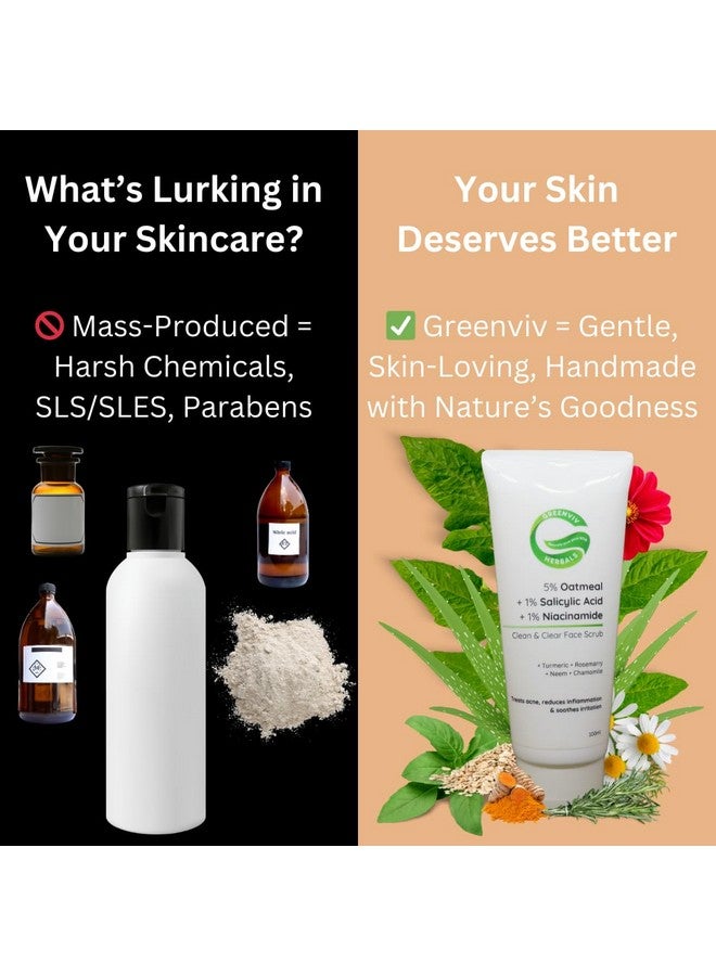 Greenviv 5% Oatmeal + 1% Salicylic Acid + 1% Niacinamide Clean & Clear Face Scrub | Gentle Exfoliation & Acne Care for Clearer Skin | 100gm - Image 3