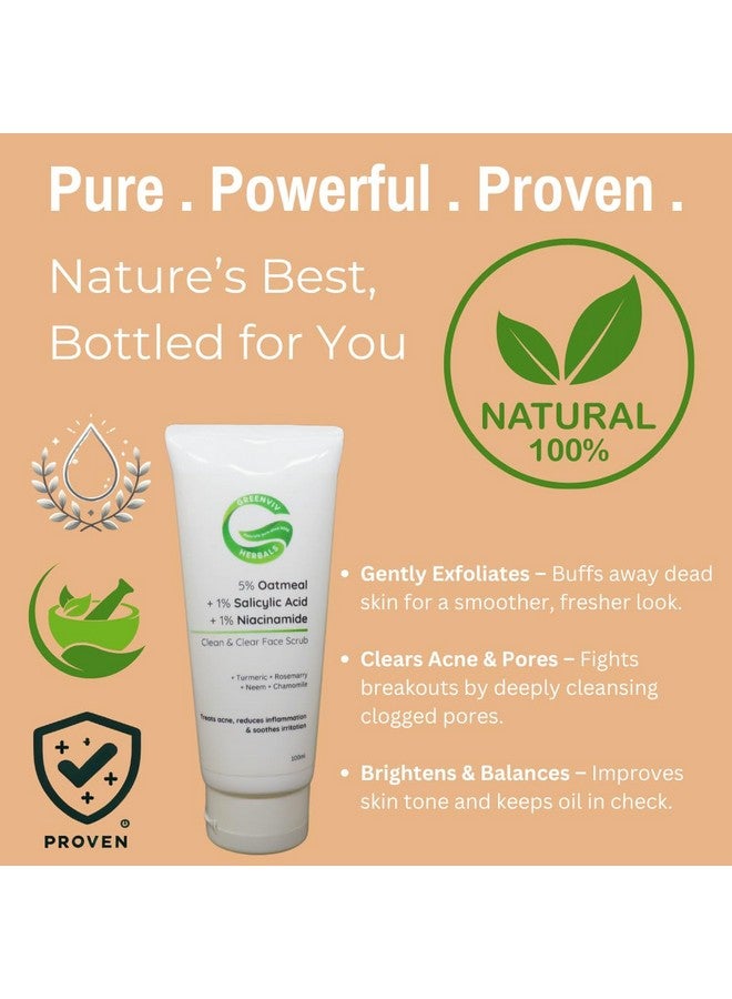 Greenviv 5% Oatmeal + 1% Salicylic Acid + 1% Niacinamide Clean & Clear Face Scrub | Gentle Exfoliation & Acne Care for Clearer Skin | 100gm - Image 2