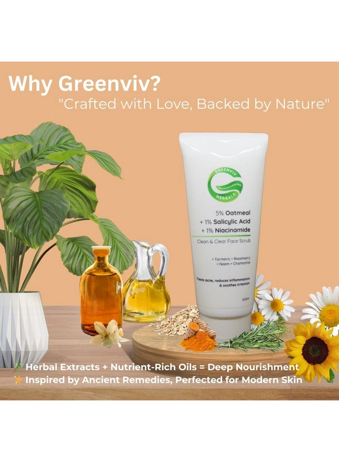 Greenviv 5% Oatmeal + 1% Salicylic Acid + 1% Niacinamide Clean & Clear Face Scrub | Gentle Exfoliation & Acne Care for Clearer Skin | 100gm - Image 4