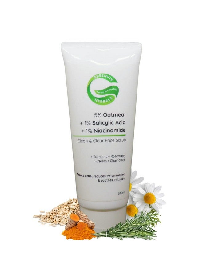 Greenviv 5% Oatmeal + 1% Salicylic Acid + 1% Niacinamide Clean & Clear Face Scrub | Gentle Exfoliation & Acne Care for Clearer Skin | 100gm - Image 1