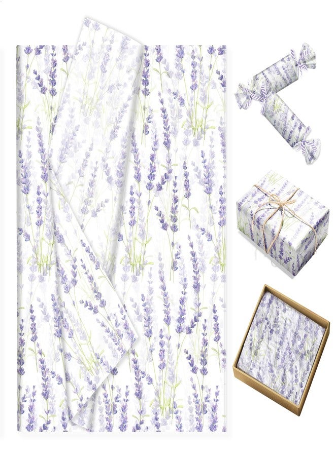 ١٠٠ ورقة من ورق المناديل برائحة الخزامى، ورق تغليف هدايا مزين بالزهور البنفسجية، تغليف باقات الزهور الفنية لحفلات الزفاف وأعياد الميلاد وحفلات استقبال المولود، حشوات ورقية، لوازم تغليف، ١٣.٨ × ١٩.٧ بوصة - Image 1
