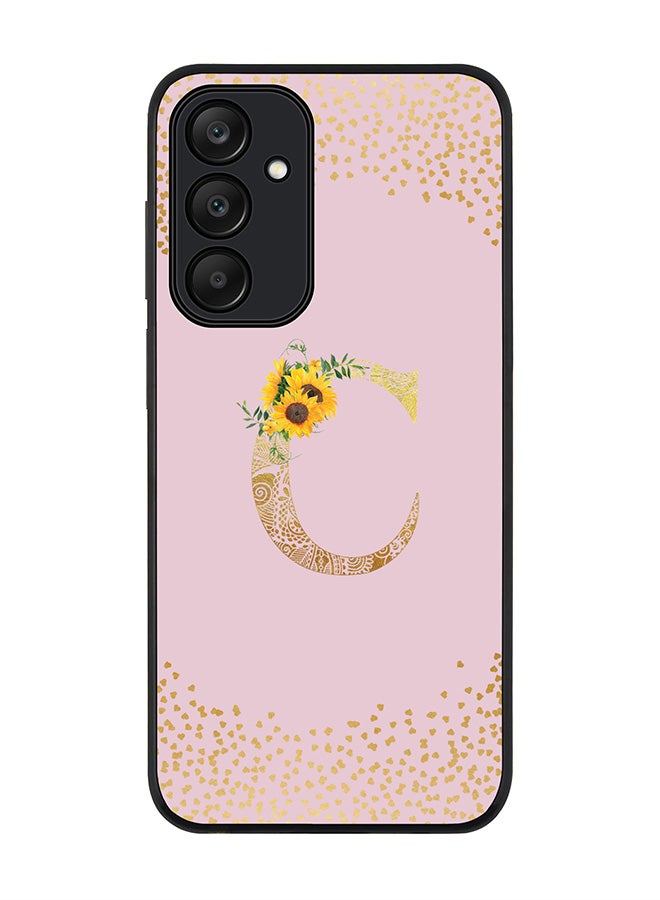 Stylizedd Rugged Black edge case for Samsung Galaxy A25, Slim fit Thin Cover- Custom Monogram Initial Letter Floral Pattern Alphabet-C  (Pink ) - Image 1