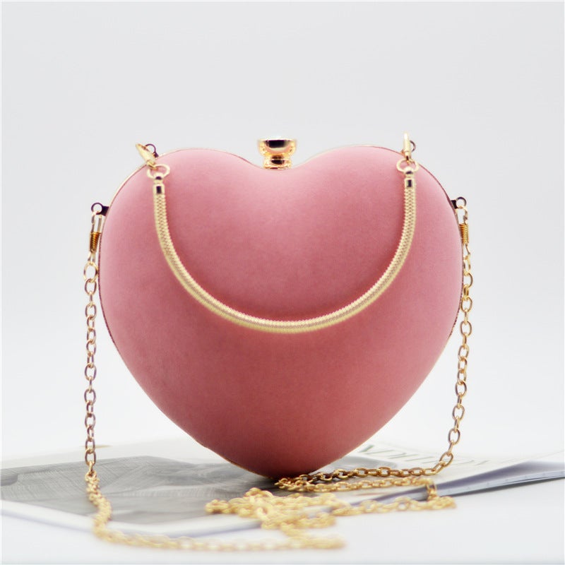 Factory New Ladies Handbag Velvet Love Bag Dinner Bag Peach Heart-Shaped Banquet Bag Evening Bag - Image 3