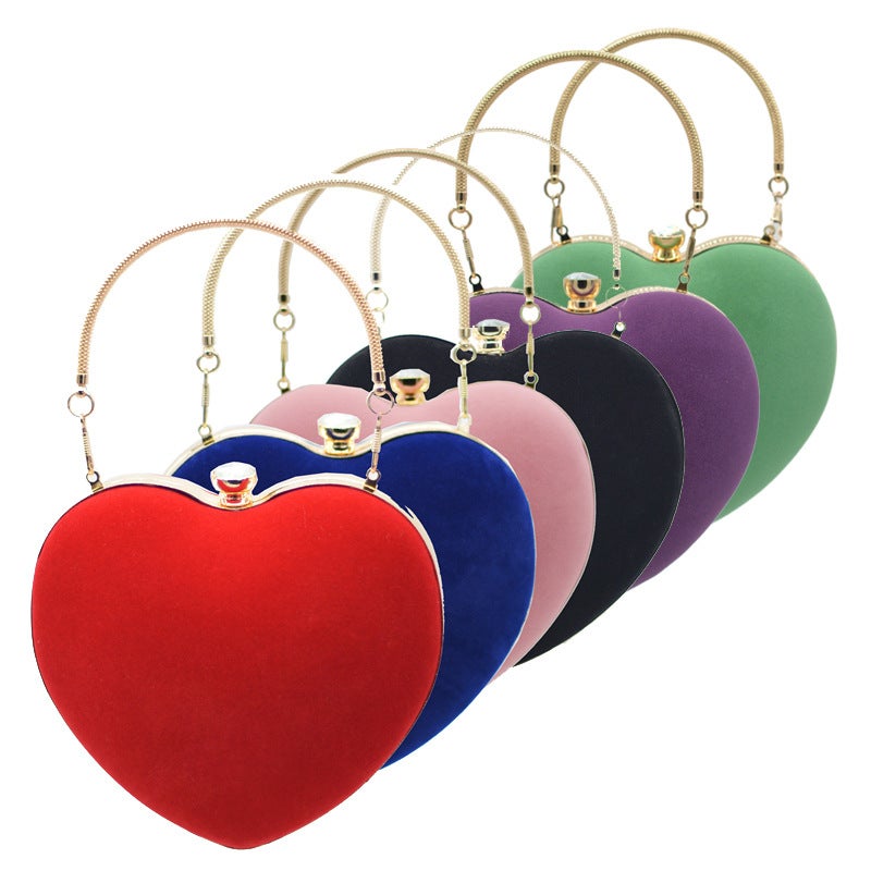 Factory New Ladies Handbag Velvet Love Bag Dinner Bag Peach Heart-Shaped Banquet Bag Evening Bag - Image 2