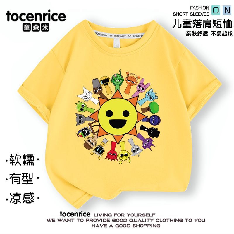 Rhythm Box Sprunki Music Short-Sleeved Children'S Casual T-Shirt Summer Pure Cotton Big Boys And Girls Children'S Wear Top - Image 5