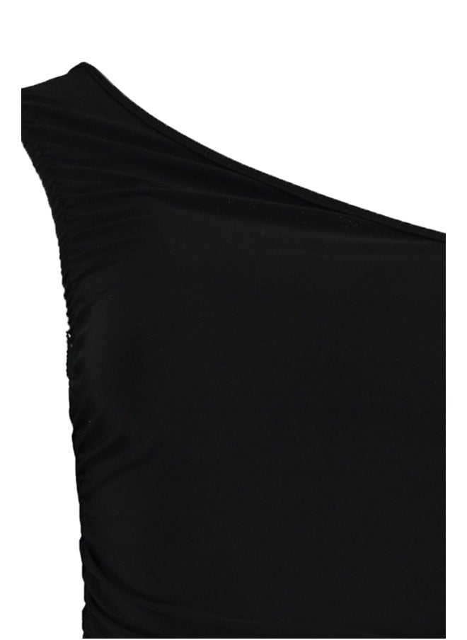 trendyol - Black Gathered Detail Fitted One-Shoulder Elastic Knitted Blouse TWOSS21BZ0590 - Image 1