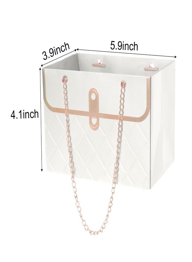 baotongle 6pcs Flower Paper Gift Box Bouquet Storage Bucket Handbag with Metal Chain Flower Boxes for Arrangements Wedding Valentine's Mother's Day Birthday Bridal Shower White - Image 3