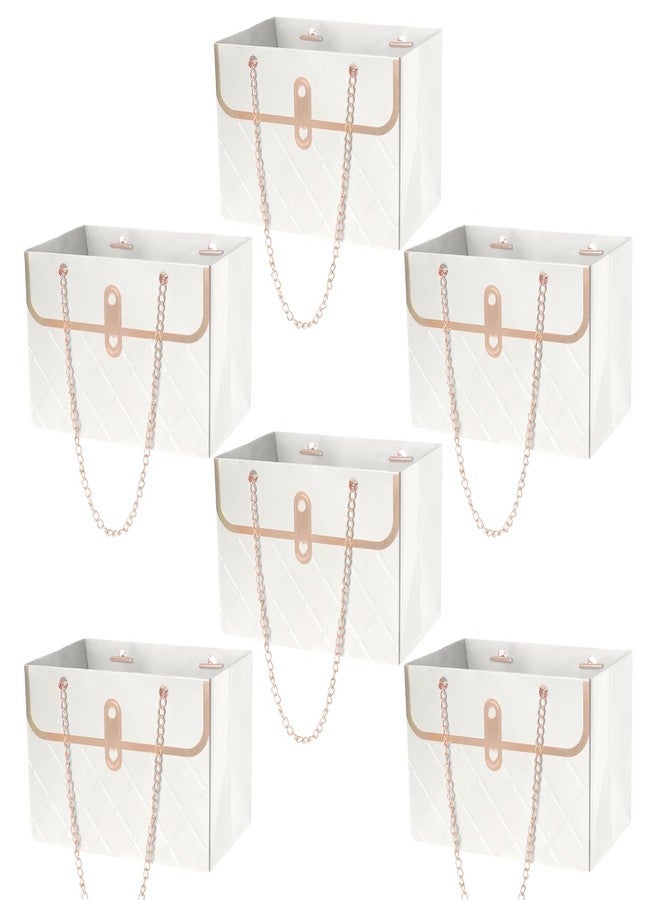 baotongle 6pcs Flower Paper Gift Box Bouquet Storage Bucket Handbag with Metal Chain Flower Boxes for Arrangements Wedding Valentine's Mother's Day Birthday Bridal Shower White - Image 1