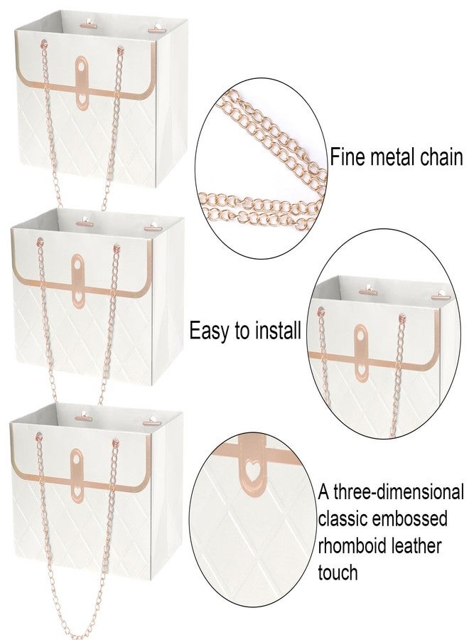 baotongle 6pcs Flower Paper Gift Box Bouquet Storage Bucket Handbag with Metal Chain Flower Boxes for Arrangements Wedding Valentine's Mother's Day Birthday Bridal Shower White - Image 2