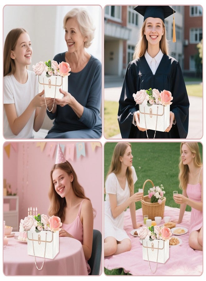 baotongle 6pcs Flower Paper Gift Box Bouquet Storage Bucket Handbag with Metal Chain Flower Boxes for Arrangements Wedding Valentine's Mother's Day Birthday Bridal Shower White - Image 4
