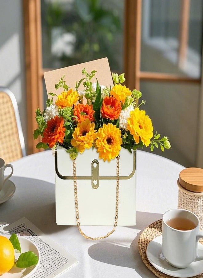 baotongle 6pcs Flower Paper Gift Box Bouquet Storage Bucket Handbag with Metal Chain Flower Boxes for Arrangements Wedding Valentine's Mother's Day Birthday Bridal Shower White - Image 5