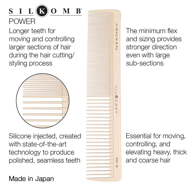 Cricket Silkomb Pro-30 Power Hair Cutting Comb - Silicone-Injected, Seamless Teeth with Dual Tooth Pattern for Precision Cutting, Styling, Ideal for All Hair Types - Image 2