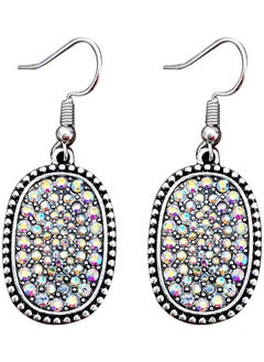 Rhinestone Inlaid Oval Dangle Hook Earrings