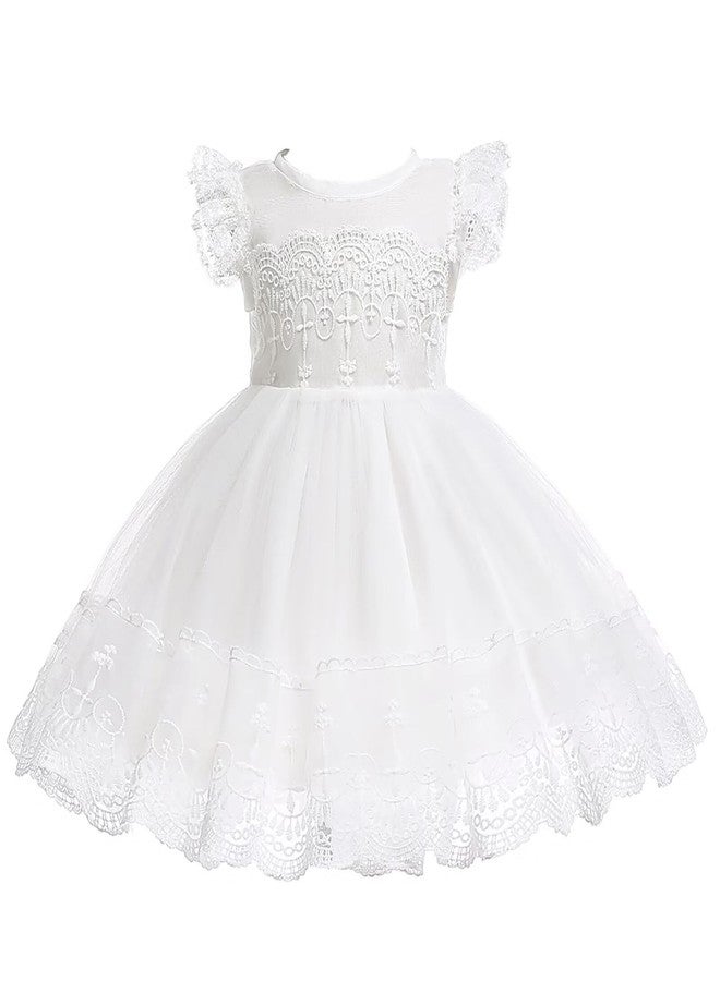 Leideur Baby Girls White Christening Dress With Bonnet Newborn Baptism Gown Lace Dress for Wedding Birthday (White 3, 24M) - Image 2