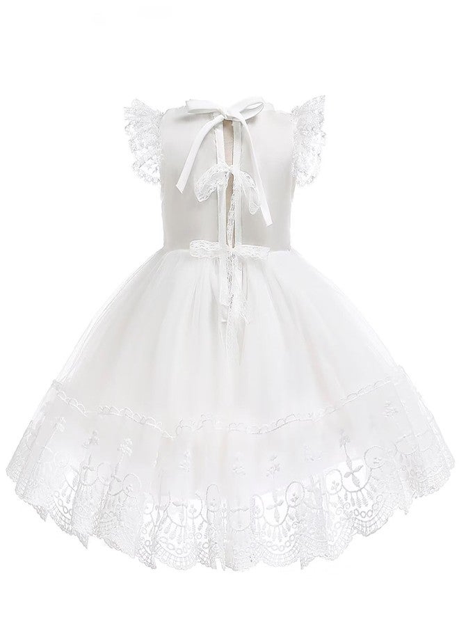 Leideur Baby Girls White Christening Dress With Bonnet Newborn Baptism Gown Lace Dress for Wedding Birthday (White 3, 24M) - Image 3