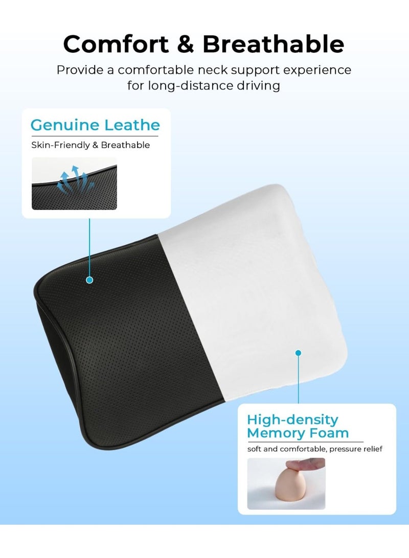 Aukee Car Headrest Pillow with Genuine Leather Cover Memory Foam Neck Cushion for Driving Home Office Black (Pack of 2) - Image 3
