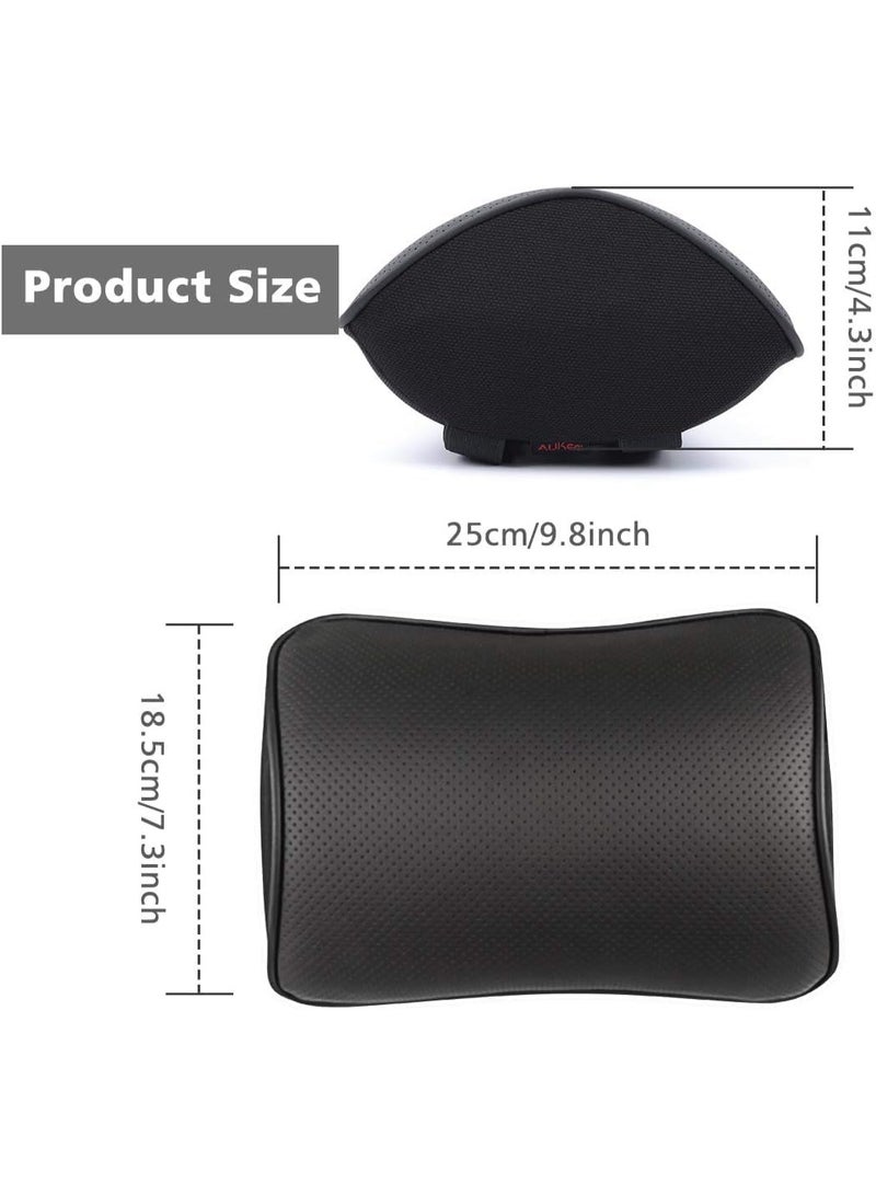 Aukee Car Headrest Pillow with Genuine Leather Cover Memory Foam Neck Cushion for Driving Home Office Black (Pack of 2) - Image 2