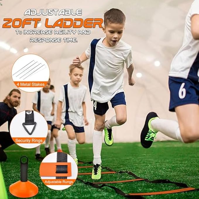rayihni Speed Agility Training Set, Includes 12 Rung Agility Ladder,10 Disc Cones, Jump Rope, Resistance Bands, Running Parachute, Holder, For Football, Hockey Training Athletes - Image 5