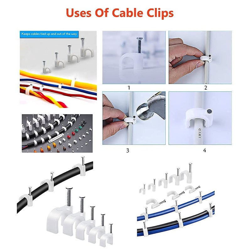 SIMRON ; MAKING LIFE SMART SIMRON Cable Clips Combo of 225pcs 12mm 14mm 16mm Metal Nails for Cable Management Cord Organizer Round Wire Clamps for Hanging Cables Fitting on WallWhite Pack of 3 75 Pieces Each Size  - Image 5