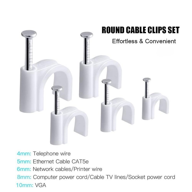 SIMRON ; MAKING LIFE SMART SIMRON Cable Clips Combo of 225pcs 12mm 14mm 16mm Metal Nails for Cable Management Cord Organizer Round Wire Clamps for Hanging Cables Fitting on WallWhite Pack of 3 75 Pieces Each Size  - Image 2