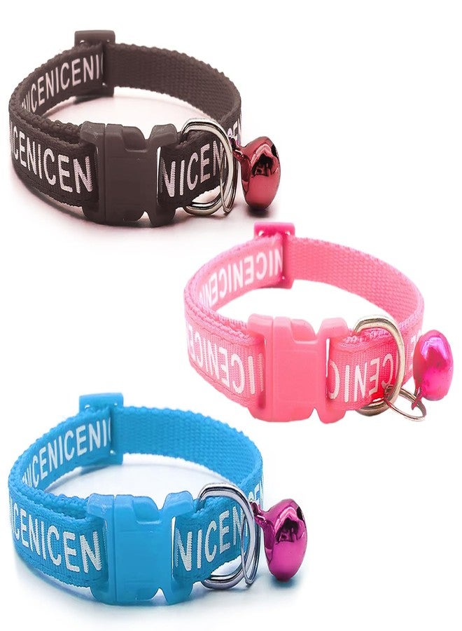 Chipmonk Set of 3 Cat & Puppy Collar with Bell,Kitten & Small Dogs Soft Adjustable,Safe,Solid & Protective Breakaway for Cats & Puppies,Cute Kitty Neckband with Nice Print-(Pink,Black,Light Blue) - Image 1