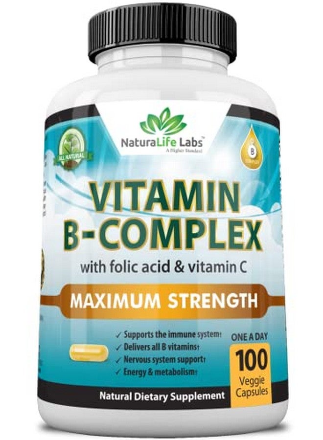 NaturaLife Labs Vitamin B Complex With Vitamin C And Folic Acid B12 B1 B2 B3 Vitamin B5 Pantothenic Acid B6 B7 B9 Nervous System Support & Supports Energy Metabolism Nongmo 100 Veggie Capsules - Image 1